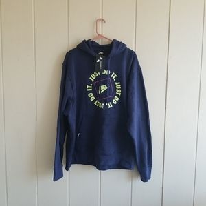 Men's XL Nike Just Do It Pullover Hoodie Sweatshirt Blue/ Yellow NWT Logo